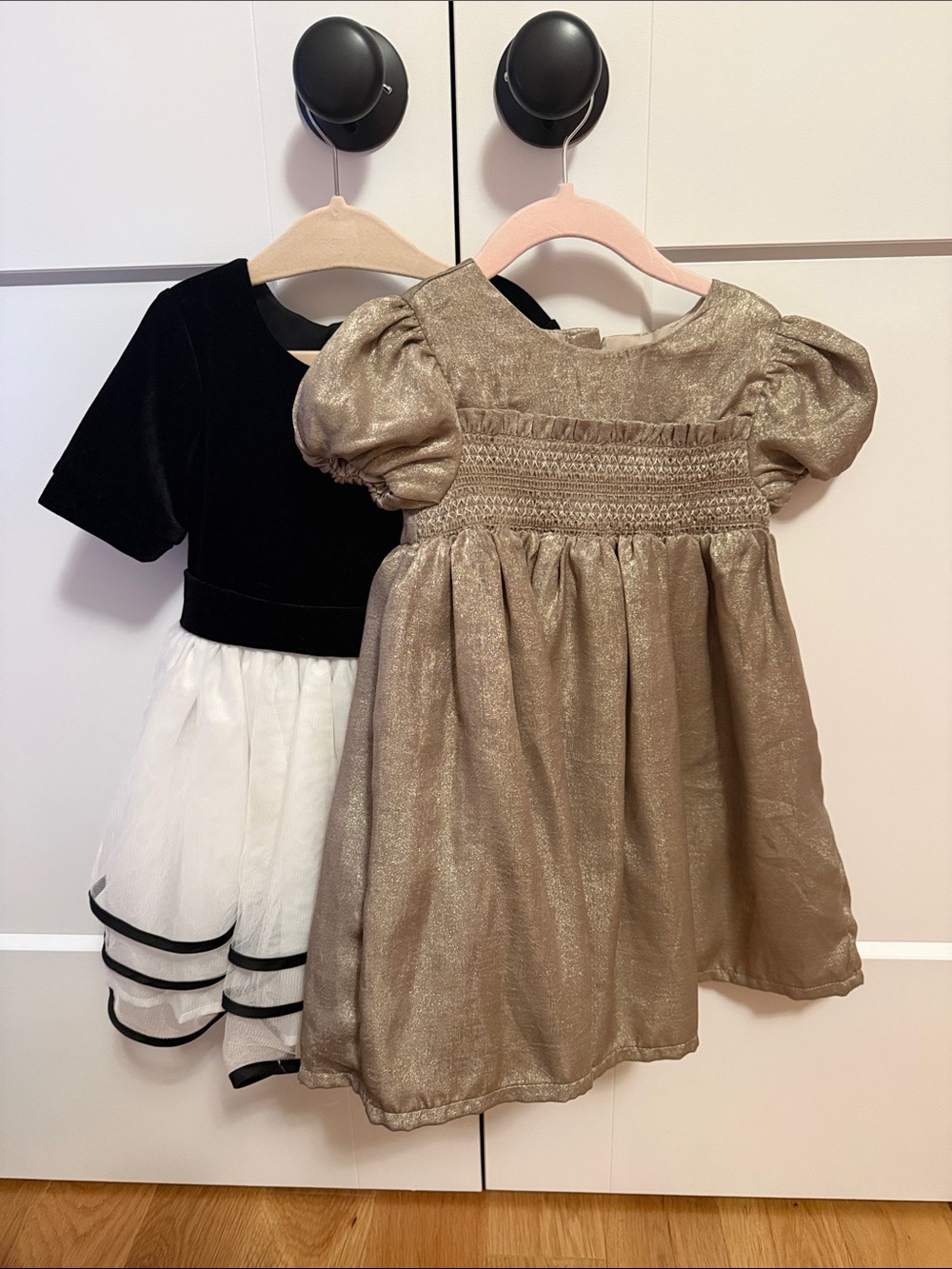 Toddler Holiday/Formal Dress Bundle Gold Puff-Sleeve & Black Velvet Dresses